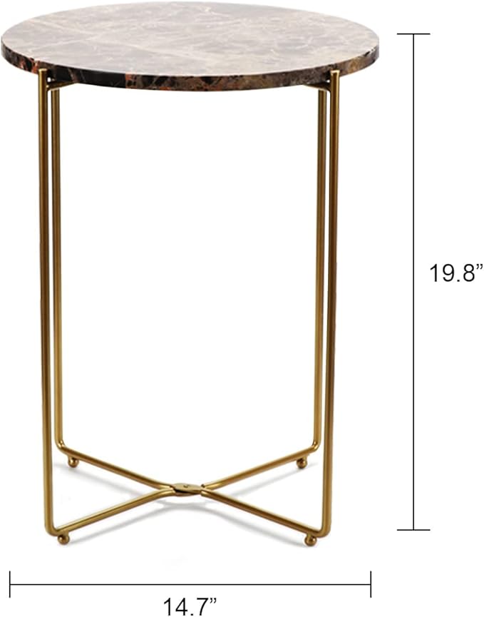 Real Natural Marble Top Metal Round Side End Table, Modern Lightweiht Bedside Small Coffee Table for Living Room Bedroom Small Space Black…