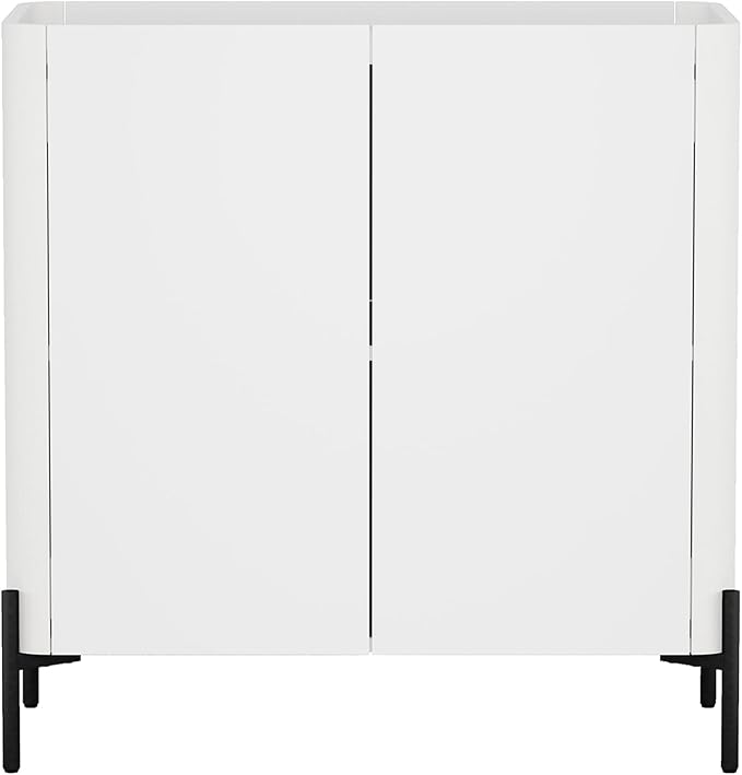 Manhattan Comfort Abbey Accent Cabinet with Doors, Tray Top Design and Adjustable Shelves, Sleek Modern Storage Furniture for Dining Area, Living Room, Bedroom, Entryway, White