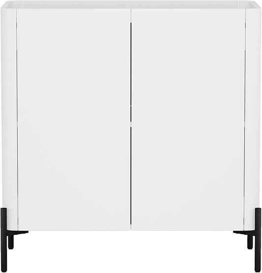 Manhattan Comfort Abbey Accent Cabinet with Doors, Tray Top Design and Adjustable Shelves, Sleek Modern Storage Furniture for Dining Area, Living Room, Bedroom, Entryway, White