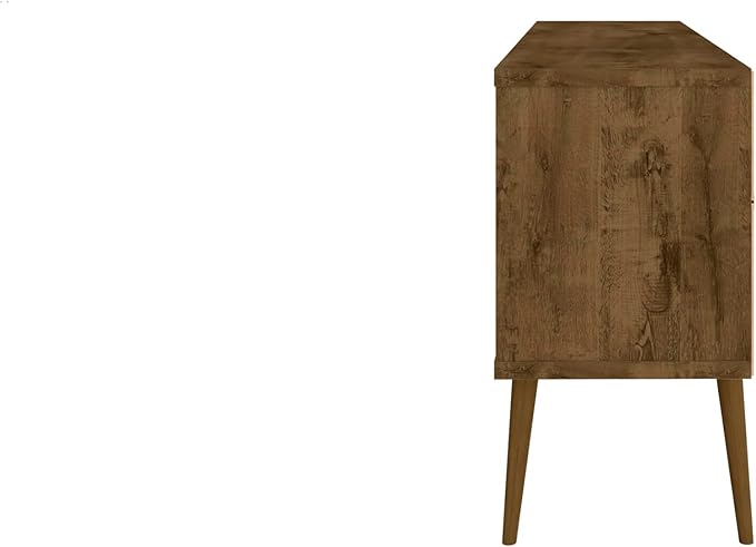 Manhattan Comfort Bradley Mid Century Modern TV Stand for Televisions up to 60 Inches, Living Room Entertainment Center with Storage, Media Shelves and Soft Close Doors, Rustic Brown/White