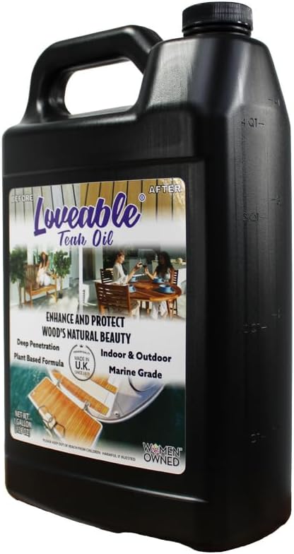 EcoDecors Loveable Teak Oil – 1 Gallon, Indoor and Outdoor Wood Protector, Marine-Grade, Plant-Based Formula, Deep-Penetrating Teak Treatment for Patio, Garden, Shower & Boat Wood Furniture