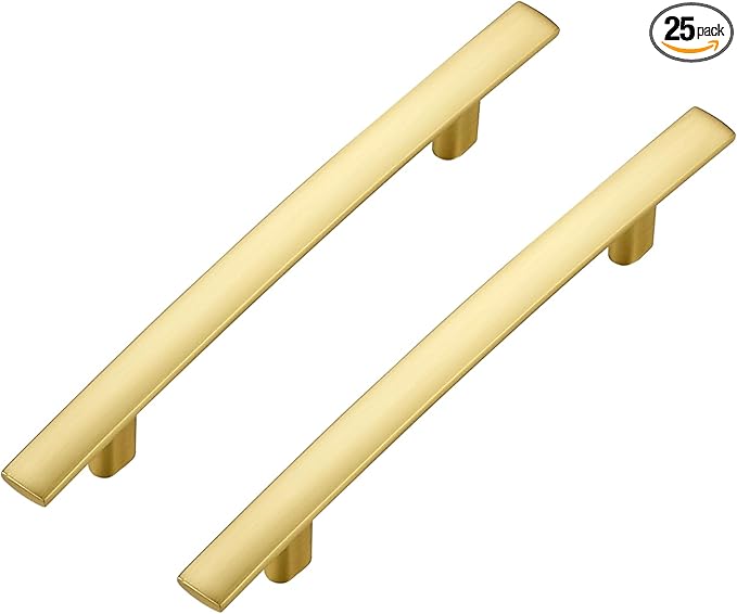 25 Pack Cabinet Handles 4" Hole Center - Curved Cabinet Pulls Brushed Brass Drawer Pulls for Kitchen Cupboard Solid Handles for Dresser Drawer Arch Closet Hardware