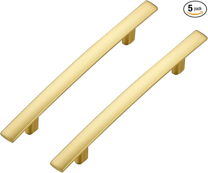 5 Pack Cabinet Handles 4" Hole Center - Curved Cabinet Pulls Brushed Brass Drawer Pulls for Kitchen Cupboard Solid Handles for Dresser Drawer Arch Closet Hardware