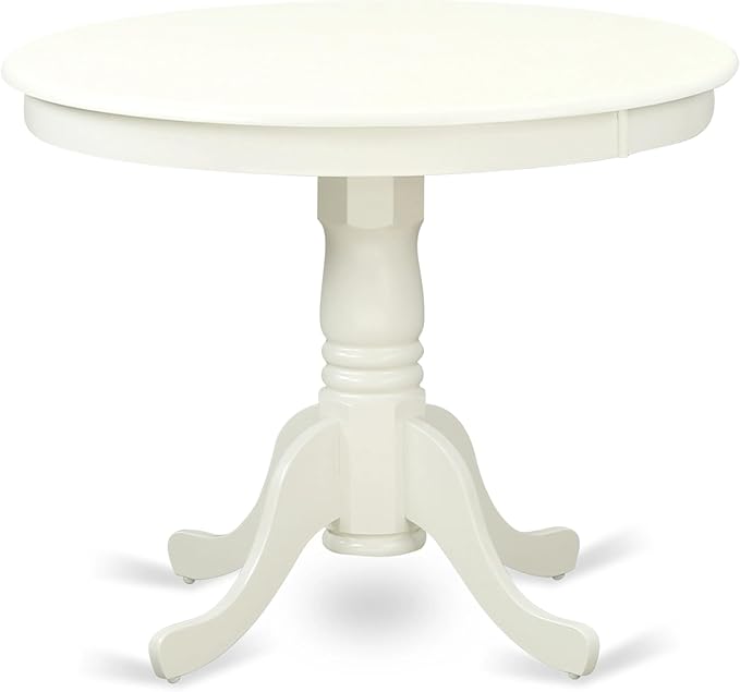 East West Furniture ANAV3-LWH-W 3 Piece Dining Table Set for Small Spaces Contains a Round Kitchen Table with Pedestal and 2 Kitchen Dining Chairs, 36x36 Inch, Linen White