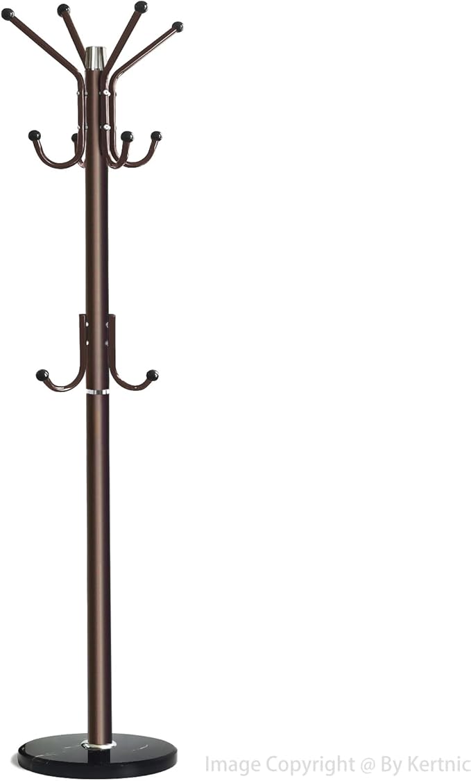 Kertnic Modern Coat Rack Freestanding with Natural Marble Base & Sturdy Metal Frame, 11 Hooks Hall Tree for Jackets, Hats, Bags, Entryway Organizer for Bedroom, Living Room, Closet (Bronze)
