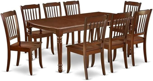 East West Furniture DODA9-MAH-W 9 Piece Dining Table Set Includes a Rectangle Dining Room Table with Butterfly Leaf and 8 Wood Seat Chairs, 42x78 Inch, Mahogany