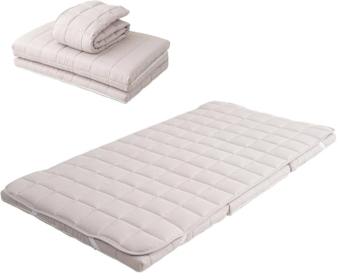 EMOOR Japanese Tri-fold Futon Mattress Machi with Mattress Pad King Gray, Gusset Foldable Storable Washable Floor Sleeping Guest Bed Tatami Mat