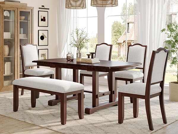 Ball & Cast 60"-78" Extendable Farmhouse Dining-Table for 6-8, Expandable Wooden Kitchen Table with 18" Removable Leaf, Large Retro H-Leg Dining Room Table for 4-8,Space Saving & Sturdy, Cherry