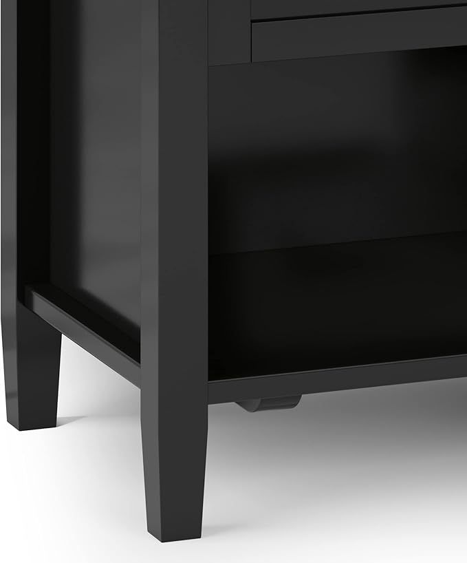 SIMPLIHOME Warm Shaker SOLID WOOD 24 inch Wide Transitional Bedside Nightstand Table in Black for the Living Room and Bedroom