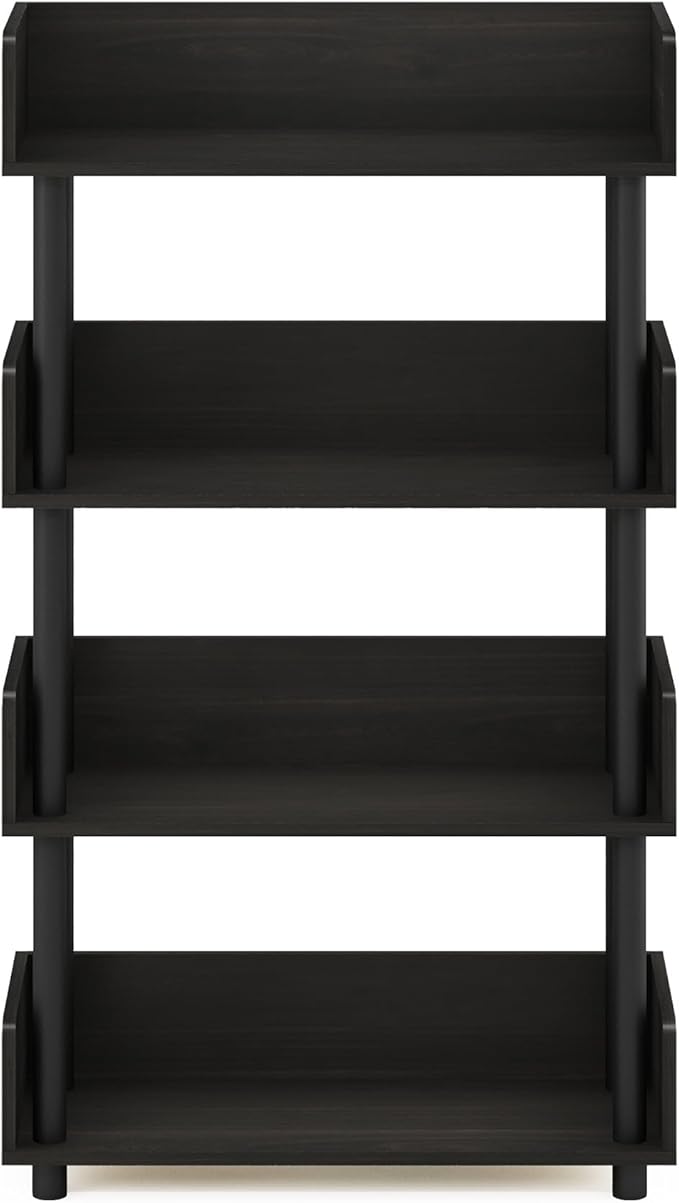 Furinno Turn-N-Tube 4-Tier Multipurposes Display Rack, Open Shelf Rack/Storage with Back & Side Panel, Espresso