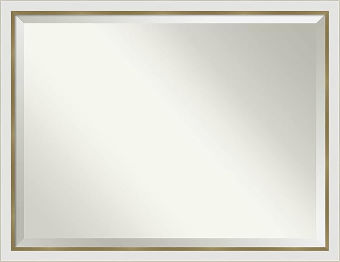 Amanti Art White Bathroom Mirror for Over Sink, 33x43 Eva White Gold Narrow Rectangle Vanity Mirror, X-Large Modern Contemporary Frame, Hangs Horizonally and Vertically, Bathroom Wall Decor, Beveled