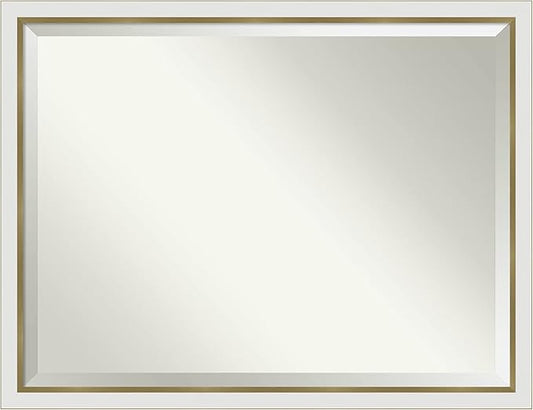 Amanti Art White Bathroom Mirror for Over Sink, 33x43 Eva White Gold Narrow Rectangle Vanity Mirror, X-Large Modern Contemporary Frame, Hangs Horizonally and Vertically, Bathroom Wall Decor, Beveled