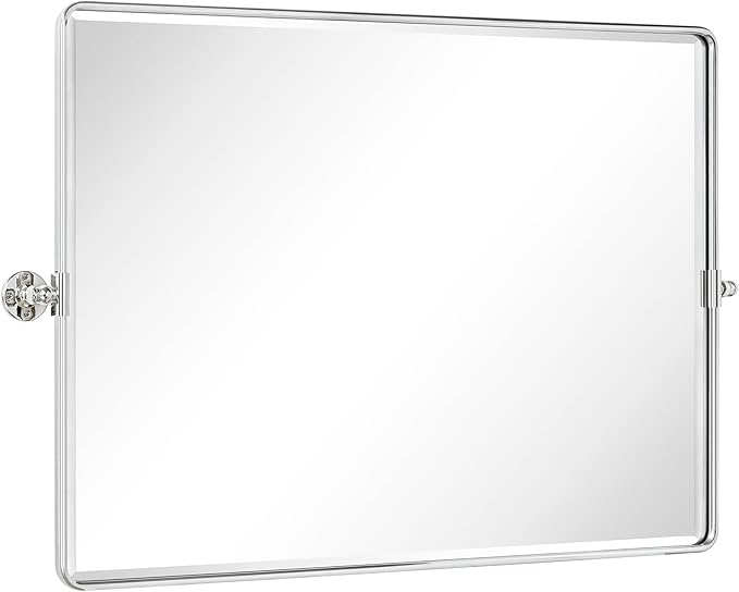 TEHOME 40x30'' Chrome Pivot Mirror Horizontal 30x40'' Metal Framed Rectangle Tilting Beveled Vanity Mirrors for Wall