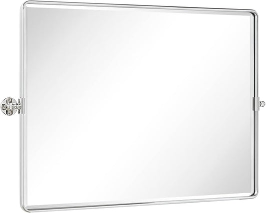 TEHOME 40x30'' Chrome Pivot Mirror Horizontal 30x40'' Metal Framed Rectangle Tilting Beveled Vanity Mirrors for Wall