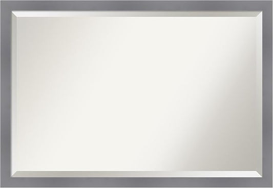 Amanti Art Grey Wall Mirror 27x39 Edwin Grey Rectangle Bathroom Mirror for Wall Decor Living Room, Large Casual Wood Frame, Hangs Horizonally and Vertically, Bathroom Decor, Beveled Edge from WI, USA