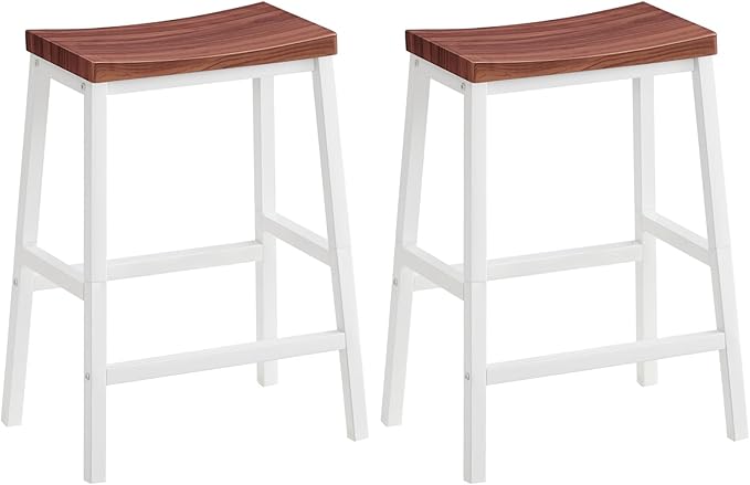 HOOBRO Bar Stools, Set of 2 Bar Chairs, 23.6 Inch Saddle Stools, Kitchen Counter Seat with Footrests, Industrial Barstools for Dining Room, Kitchen, Counter, Bar, Walnut and White HW02MD01