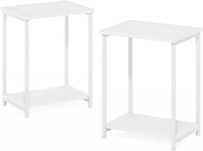 Furinno Simplistic Industrial Metal Frame End Table, 2-Pack, White/White