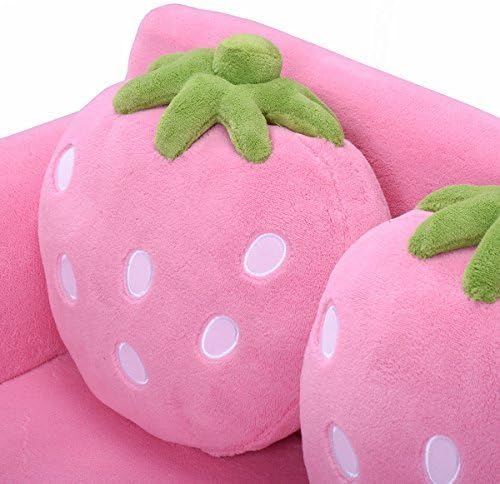 Costzon Kids Couch, Double Seat Pink Children's Sofa with 2 Strawberry Pillows, Toddler Armrest Chair for Bedroom, Living Room, Large Soft for Kids Loveseat Toy for Baby Girls Preschool Gifts Presents