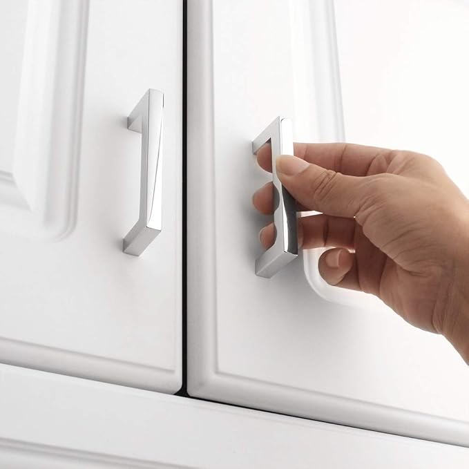 KOOFIZO Solid Square Bar Cabinet Handle - Chrome Furniture Pull, 3 Inch/76mm Screwhole Distance, 10-Pack for Kitchen Cupboard Door, Bedroom Dresser Drawer, Bathroom Wardrobe Hardware