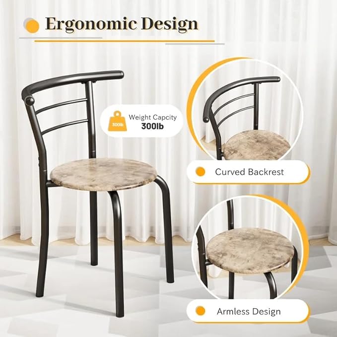 Shahoo 3-Piece Wooden Dining Table Set, Kitchen Breakfast Nook Sets with 2 Chairs & Round Tabletop, Space Saving Furniture Metal Frame and Built-in Wine Rack, Walnut