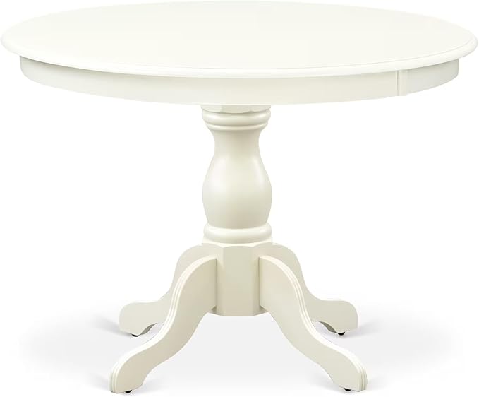 East West Furniture HBDA5-LWH-C 5 Piece Kitchen Table & Chairs Set Includes a Round Dining Room Table with Pedestal and 4 Linen Fabric Upholstered Chairs, 42x42 Inch, Linen White