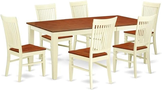East West Furniture QUWE7-BMK-W 7 Piece Modern Dining Table Set Consist of a Rectangle Wooden Table with Butterfly Leaf and 6 Dining Room Chairs, 40x78 Inch, Buttermilk & Cherry