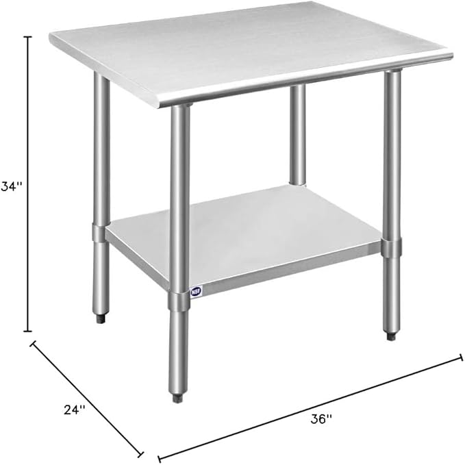 ROCKPOINT Stainless Steel Table for Prep & Work 24x36 Inches, NSF Metal Commercial Kitchen Heavy Duty Table with Adjustable Under Shelf and Table Foot for Restaurant, Home and Hotel