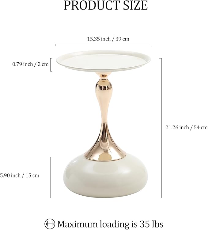 White Pedestal Side Table for Small Spaces, Metal Round Unique End Tables Living Room Modern Corner Accent Table, Martini Table Small Drink Table for Couch, Sofa, Recliner