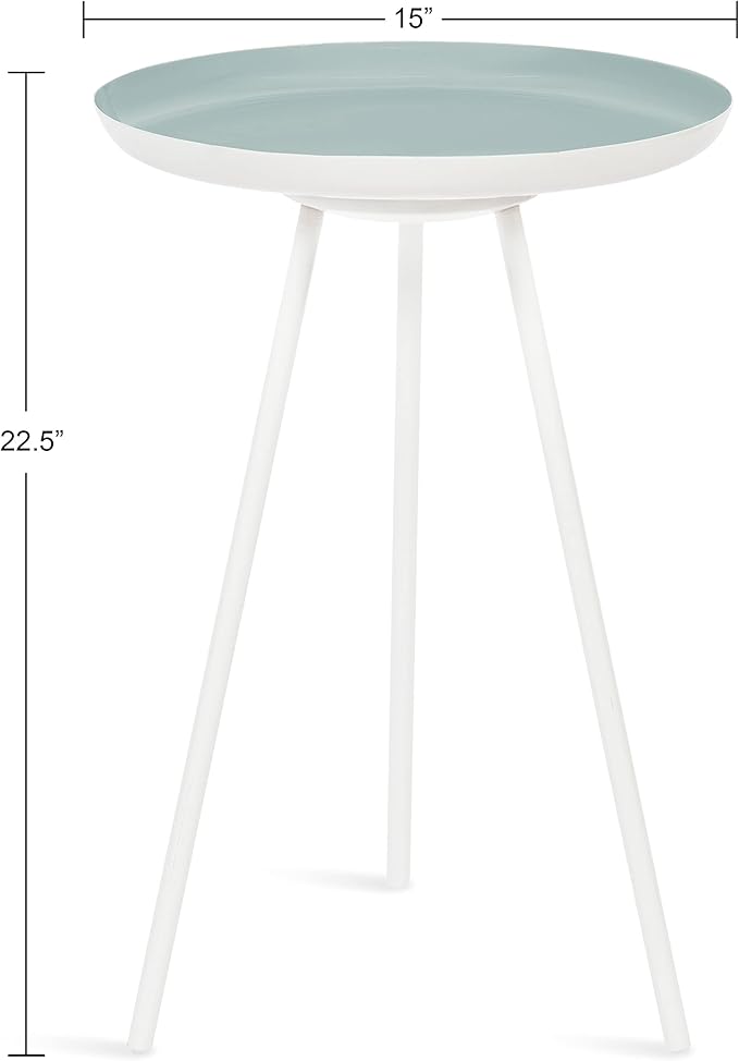 Kate and Laurel Laranya Modern Side Table; 15 x 15 x 23; Blue and White; Chic Minimalist Bedroom Nightstand Table with Hand-Applied Enamel Tabletop