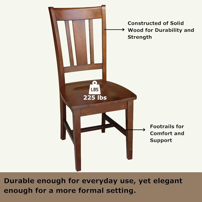 IC International Concepts, Set of Two San Remo SplatBack Dining Chairs, Espresso, 225lbs wt capacity, Solid Real Wood, Sturdy Parawood, Espresso