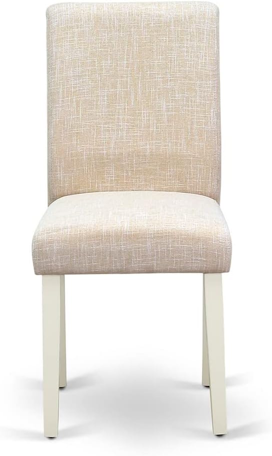 East West Furniture LGAB7-LWH-02 7 Piece Kitchen Table Set Consist of a Rectangle Dining Table with Butterfly Leaf and 6 Light Beige Linen Fabric Parson Chairs, 42x84 Inch, Linen White
