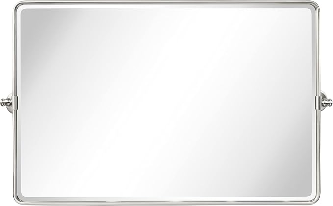 TEHOME 24 x 38'' Horizontal Farmhouse Brush Nickel Metal Framed Pivot Rectangle Bathroom Mirror Tilting Beveled Vanity Mirrors for Wall