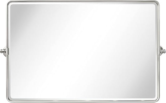TEHOME 24 x 38'' Horizontal Farmhouse Brush Nickel Metal Framed Pivot Rectangle Bathroom Mirror Tilting Beveled Vanity Mirrors for Wall