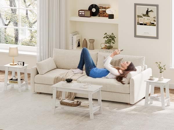 Garvee End Table, Side Table with 2-Tier Storage Shelf, Sofa Table for Small Space, Square Nightstand for Entryway, Farmhouse, Living Room, Easy Assembly, White