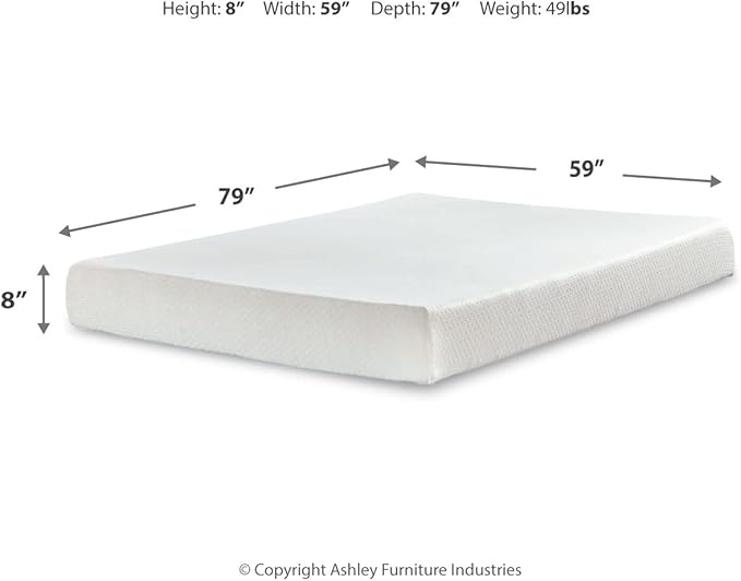 Signature Design by Ashley Queen Size Chime 8 Inch Medium Firm Gel Memory Foam Mattress with Green Tea & Charcoal Extract, Fiberglass Free, Mattress In A Box