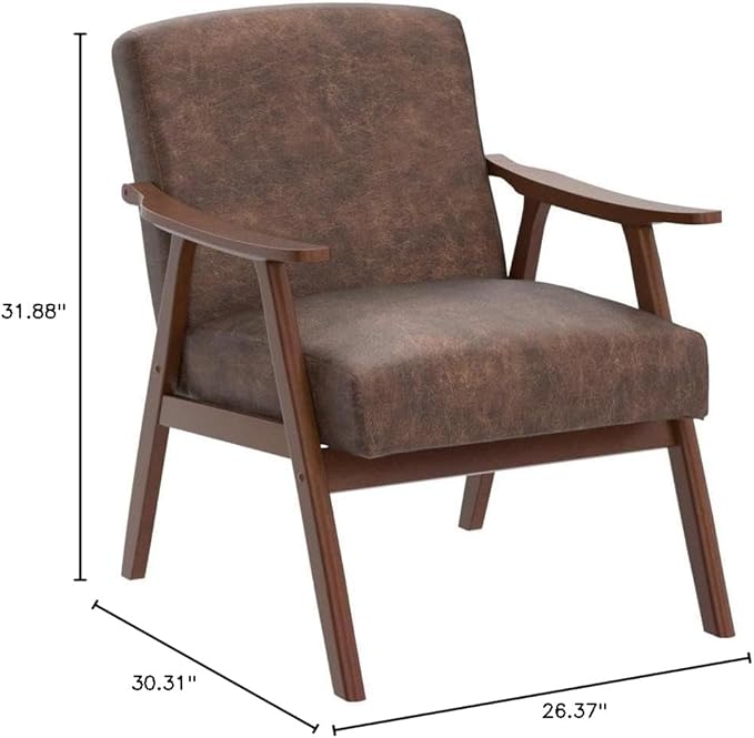 Container Furniture Direct Accent Chair with Microfiber Upholstery and Solid Wood Frame, Classic Mid-Century Modern Living Room Furniture for Extra Seating, Brown