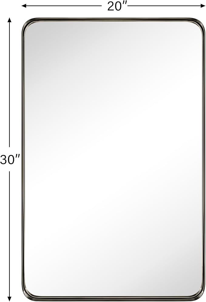TEHOME 20x30 inch Oil Rubbed Bronze Mirror Dark Bronze Metal Framed Bathroom Mirror for Wall in Stainless Steel Rounded Rectangular Bathroom Vanity Mirrors Wall Mounted