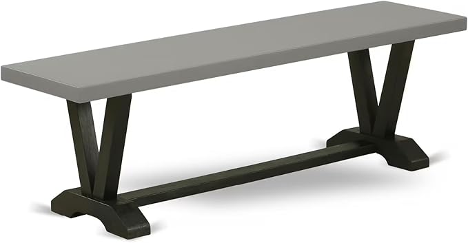 East West Furniture V696AB106-6 6 Piece Modern Dining Table Set Contains a Rectangle Wooden Table with V-Legs and 4 Shitake Linen Fabric Parson Chairs with a Bench, 36x60 Inch, Multi-Color