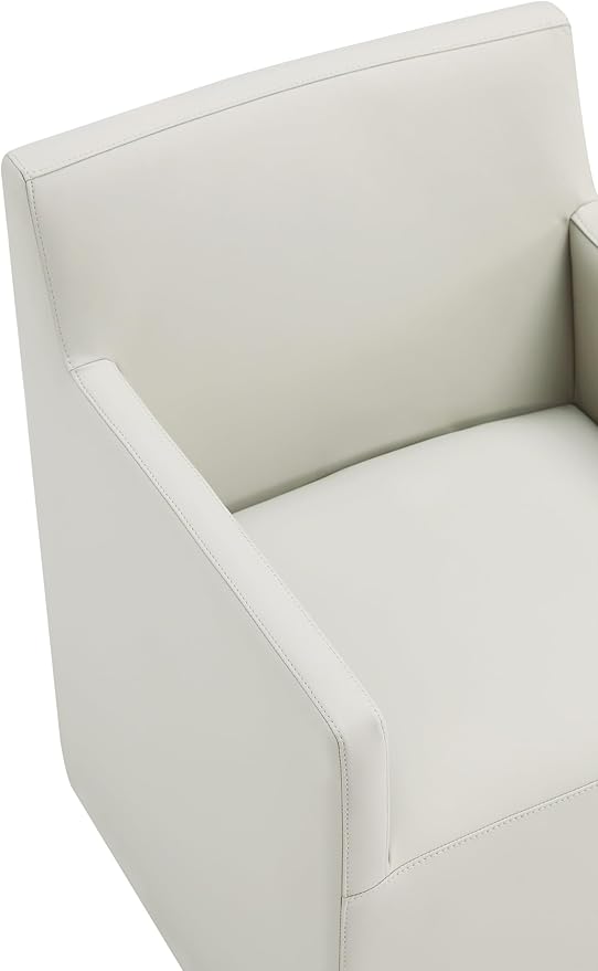 Manhattan Comfort Anna Square Modern Dining Chair with Arms, Head-to-Toe Faux Leather Upholstered Accent Armchair with Plastic Foot Padding, Set of 1, Stone Grey