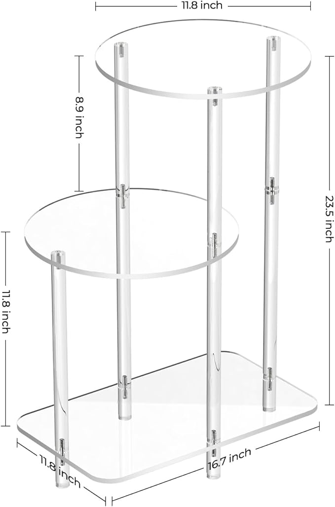 Eglaf Acrylic Round Side Table - 3 Tiers Step End Table - Clear Nightstand Small Bedside Table Accent Entryway Table, for Living Room, Bedroom, Hallway, 16.7'' L x 11.8'' W x 23.5'' H
