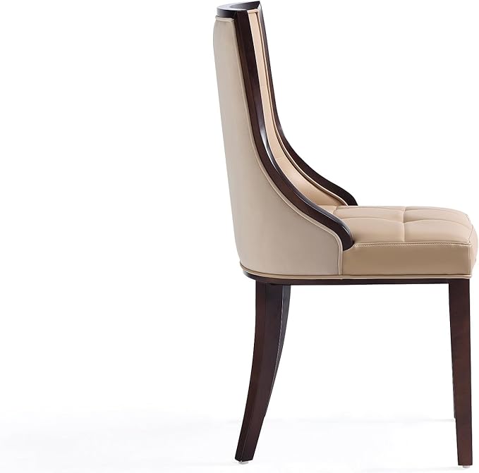 Manhattan Comfort Fifth Avenue Faux Leather Dining Chairs, Parsons Accent Furniture with Padded Wingback Seat, Fine Rectangular Stitching and Solid Beech Wood Frame, Set of 4, Tan