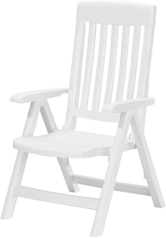 KETTLER White Plastic Lawn Chair, Premium German Made Folding Armchair, Contoured Seat with Multiple Positions, Outdoor Patio Furniture 4-Position Folding Chair Snow-White
