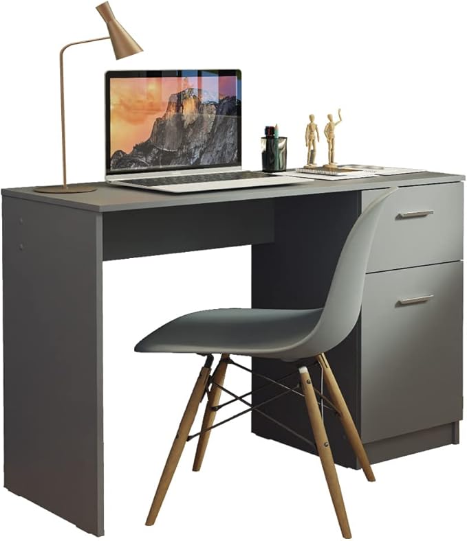 Madesa Compact Computer Desk Study Table for Small Spaces Home Office 43 Inch Student Laptop PC Writing Desks with Storage and Drawer, Modern Ergonomic Gaming Workstation - Grey