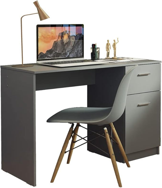 Madesa Compact Computer Desk Study Table for Small Spaces Home Office 43 Inch Student Laptop PC Writing Desks with Storage and Drawer, Modern Ergonomic Gaming Workstation - Grey