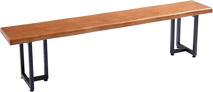 Durable Solid Wood Top Bench with Metal Triangular Legs – Stylish Long Dining Bench for Home, Office, Restaurant & Patio (Wooden Brown Bench, 78.74in)