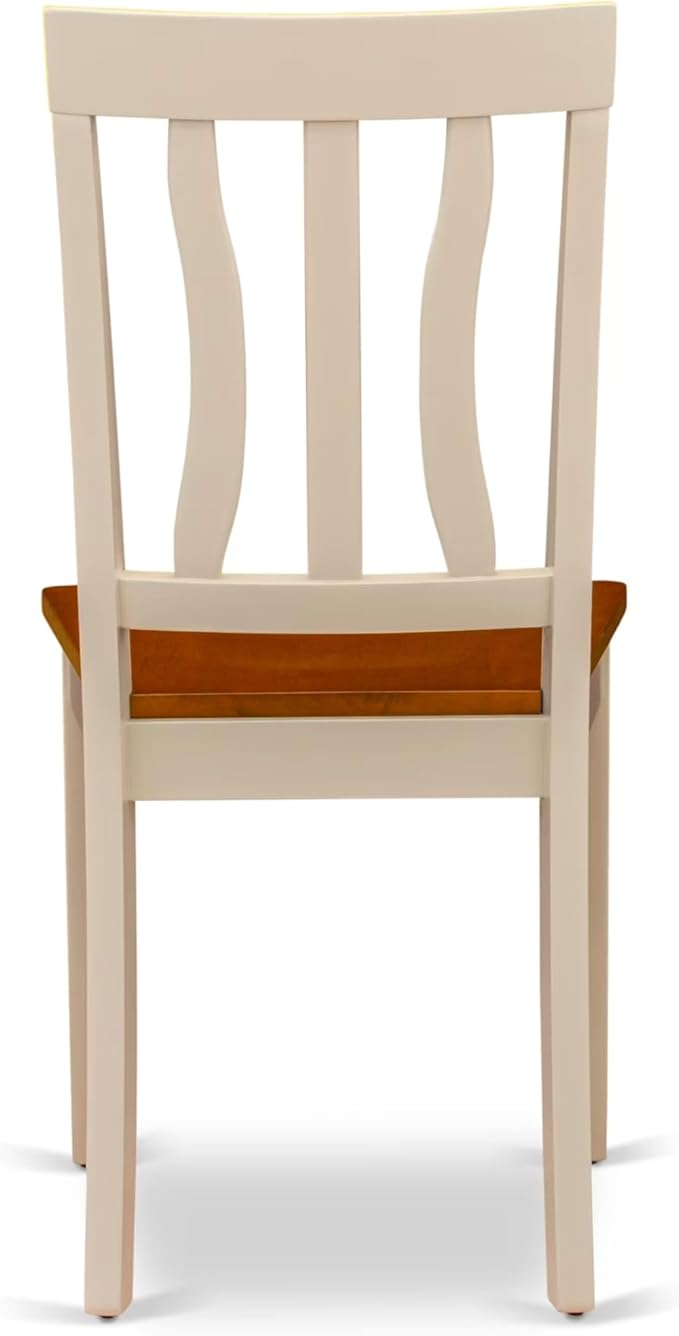 East West Furniture DLAN3-BMK-W 3 Piece Dinette Set for Small Spaces Contains a Round Dining Table with Dropleaf and 2 Kitchen Dining Chairs, 42x42 Inch, Buttermilk & Cherry