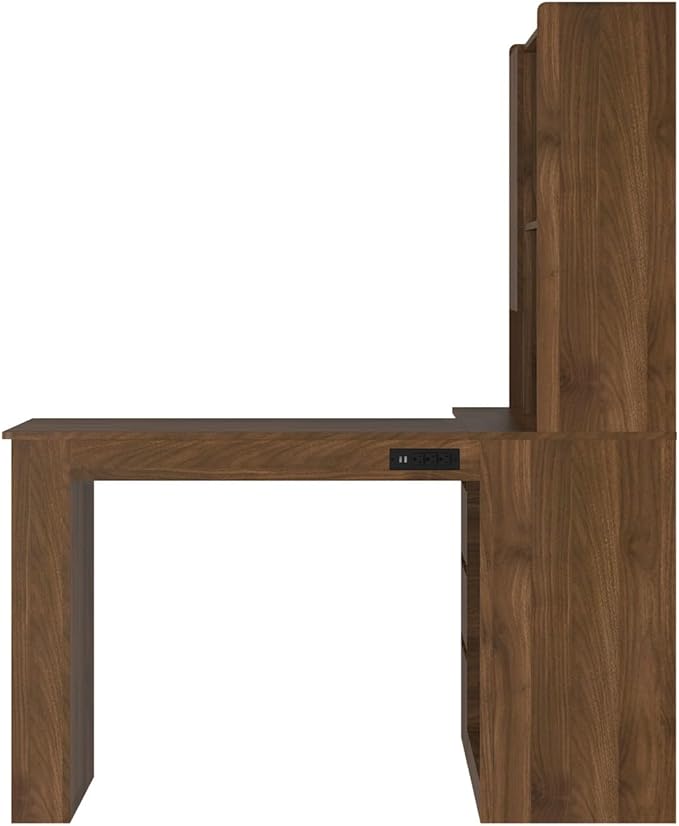 KEIKI L Shaped Home Office Desks with LED Light, Pegboard, Hutch, Drawers, Bookshelf & Storage Shelves, Modern Wooden Gaming Computer Corner Table for Work, Study, Writing