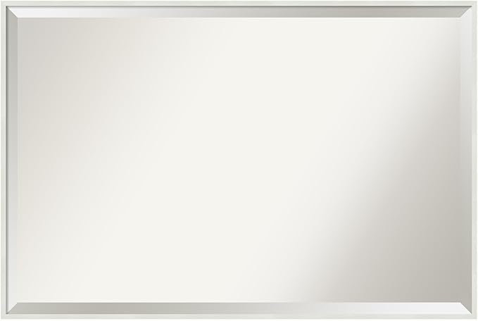 Amanti Art White Bathroom Mirror for Over Sink, 25x37 Lucie White Rectangle Vanity Mirror, Large Modern Wood Frame, Hangs Horizonally and Vertically, Bathroom Wall Decor, Beveled Edge from WI, USA