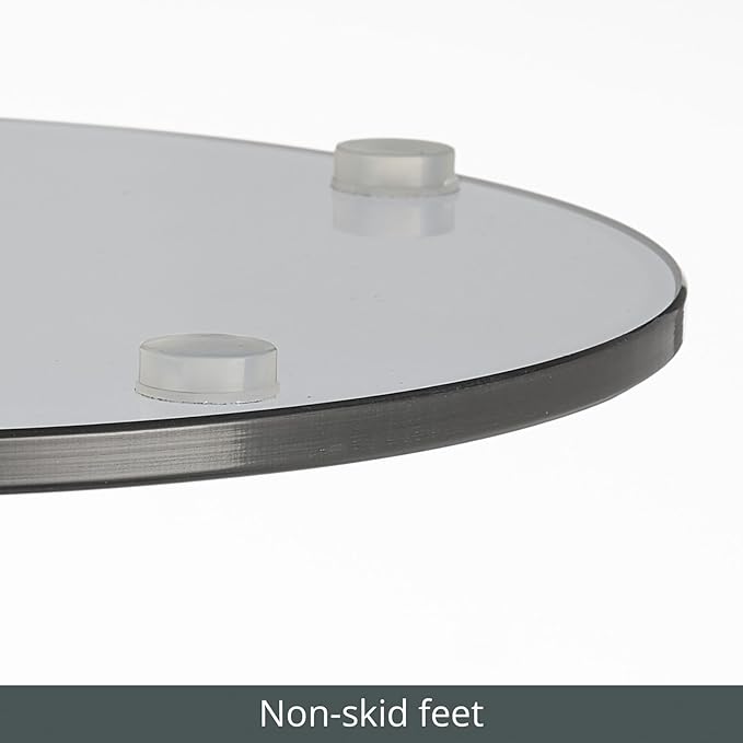 mDesign Glass Top Side/End Drink Table - Tall Modern Round Accent Metal Nightstand Furniture for Living Room, Dorm, Home Office, and Bedroom - 9" Round - Dark Smoke Gray/Chrome