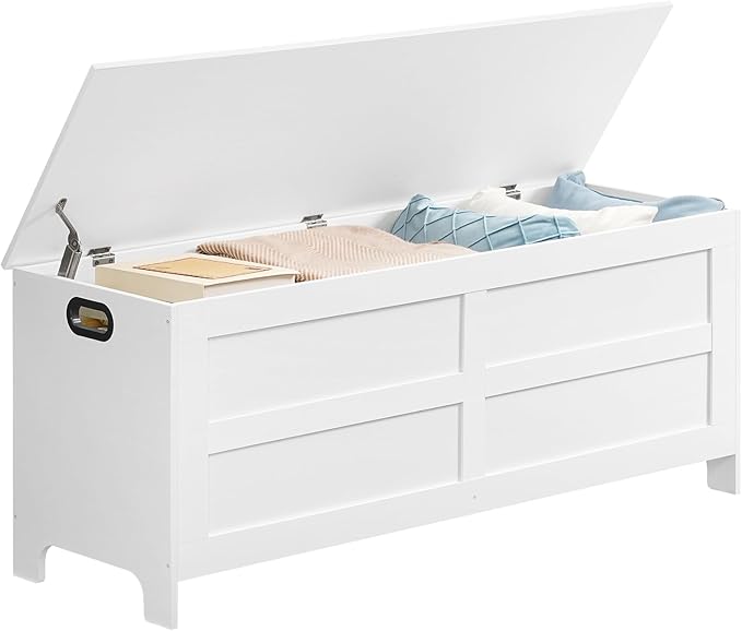 Storage Chest, 47.2” Large Toy Chest, Entryway Storage Trunk, Storage Bench with Safety Hinge, Entrance Bench for Living Room, Entrance, Bedroom, White SCWT48901